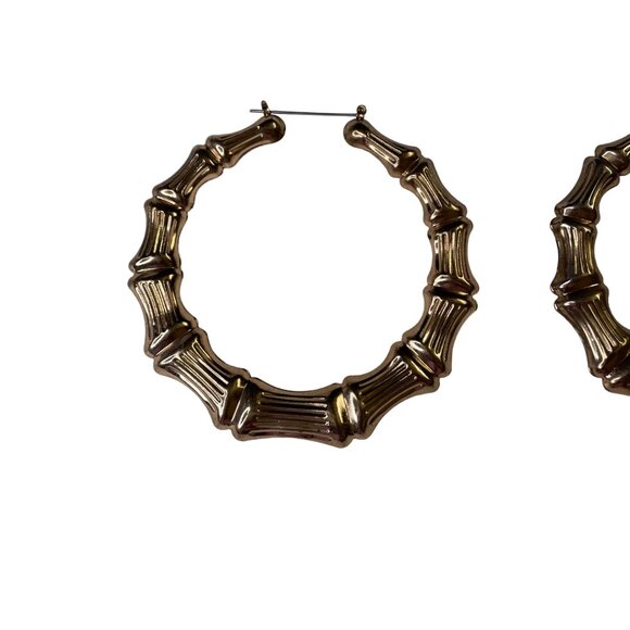 Vintage Gold Tone Bamboo Hoop Earrings Large Statement Jewelry Hip Hop u - Picture 3 of 4